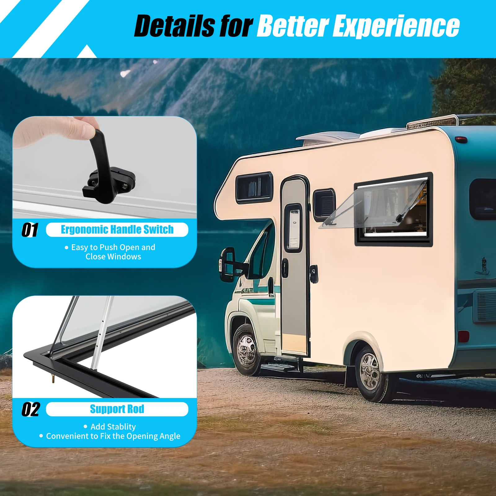 900*500 MILLIMETRI RV Finestra In Alluminio RV Incernierata Push Out Finestra per Rimorchio RV Caravan Camper Finestra Vent Lucernario Con Schermo Cieco