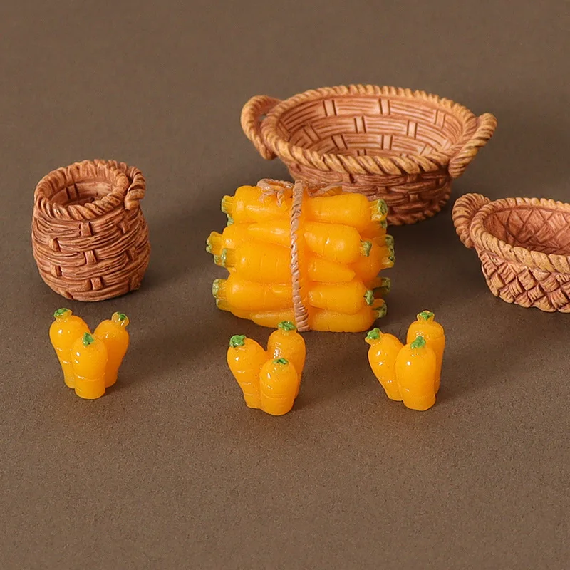 1 Set 1/12 Dollhouse Simulation Carrot Baskets Dollhouse Kitchen Food Storage Basket Decoration Dolls House Accessories