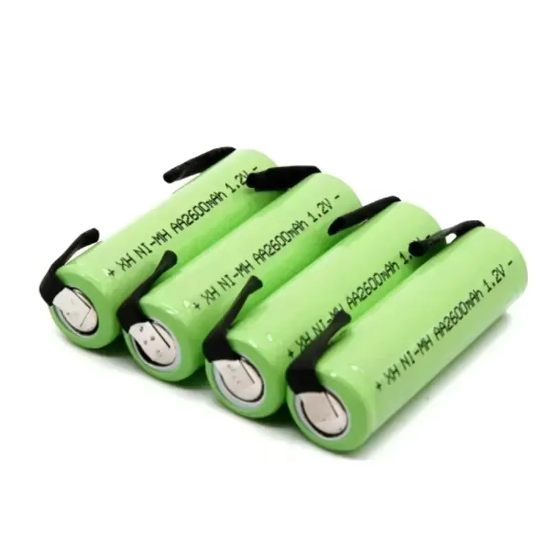 1.2V AA Rechargeable Battery, 2600mah, NI-MH Cell, Green Housing with Solder Tabs for Philips Electric Shaver, Razor, Toothbrush