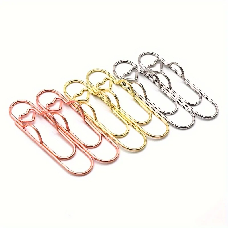 6x Love Shaped Paperclips Multifunctional Paper Fix Metal Pen Holder Clip Journal Document Clips Notebook Pin Accessories