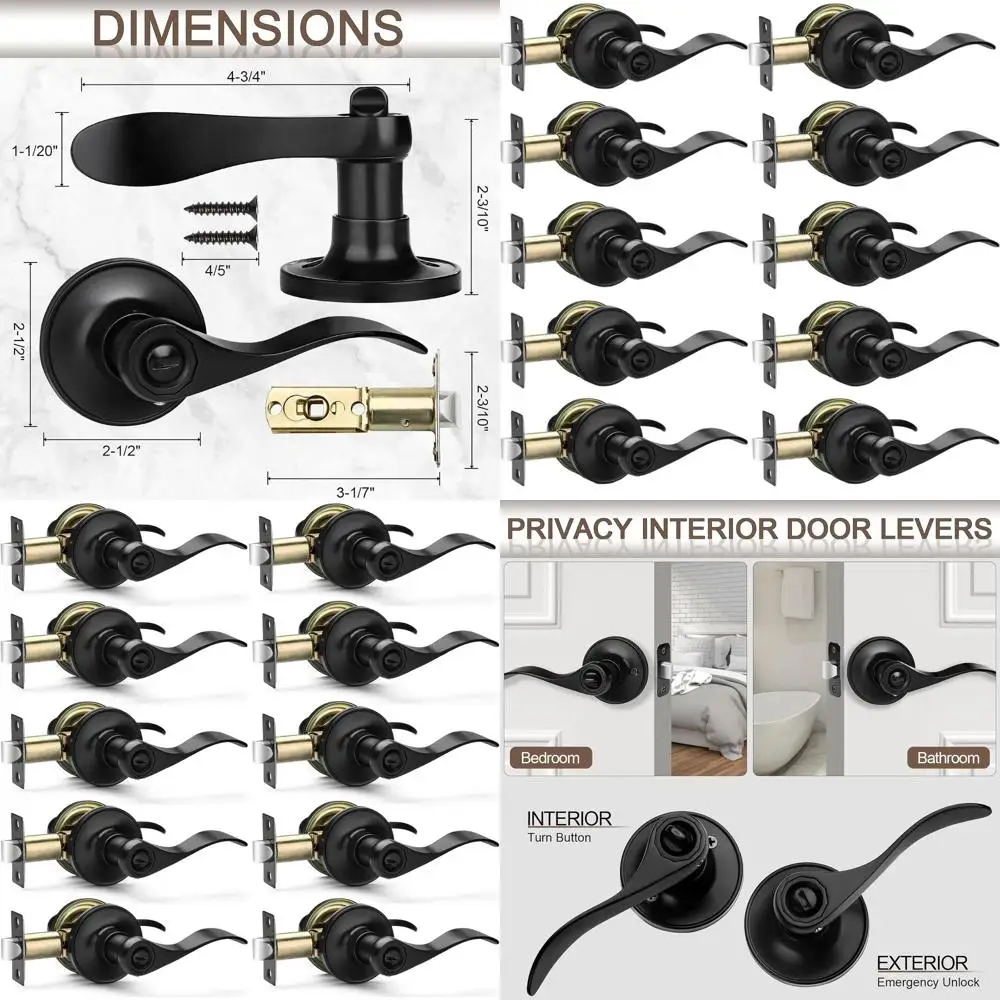 

Матовые черные дверные рычаги с замками конфиденциальности, сверхмощные для внутренних дверей, двусторонние волнистые ручки без ключа