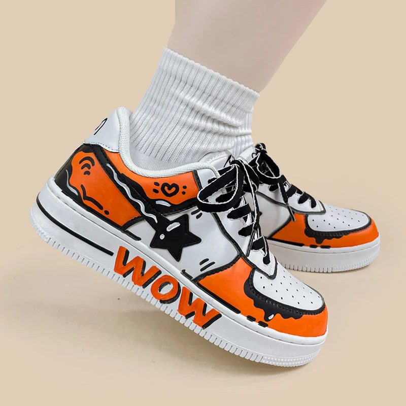 Amy and Michael Original Designers Sneakers Women Fashionable Trendy Hand-Painted Skateboard Shoes Female Sports Casual Trainers