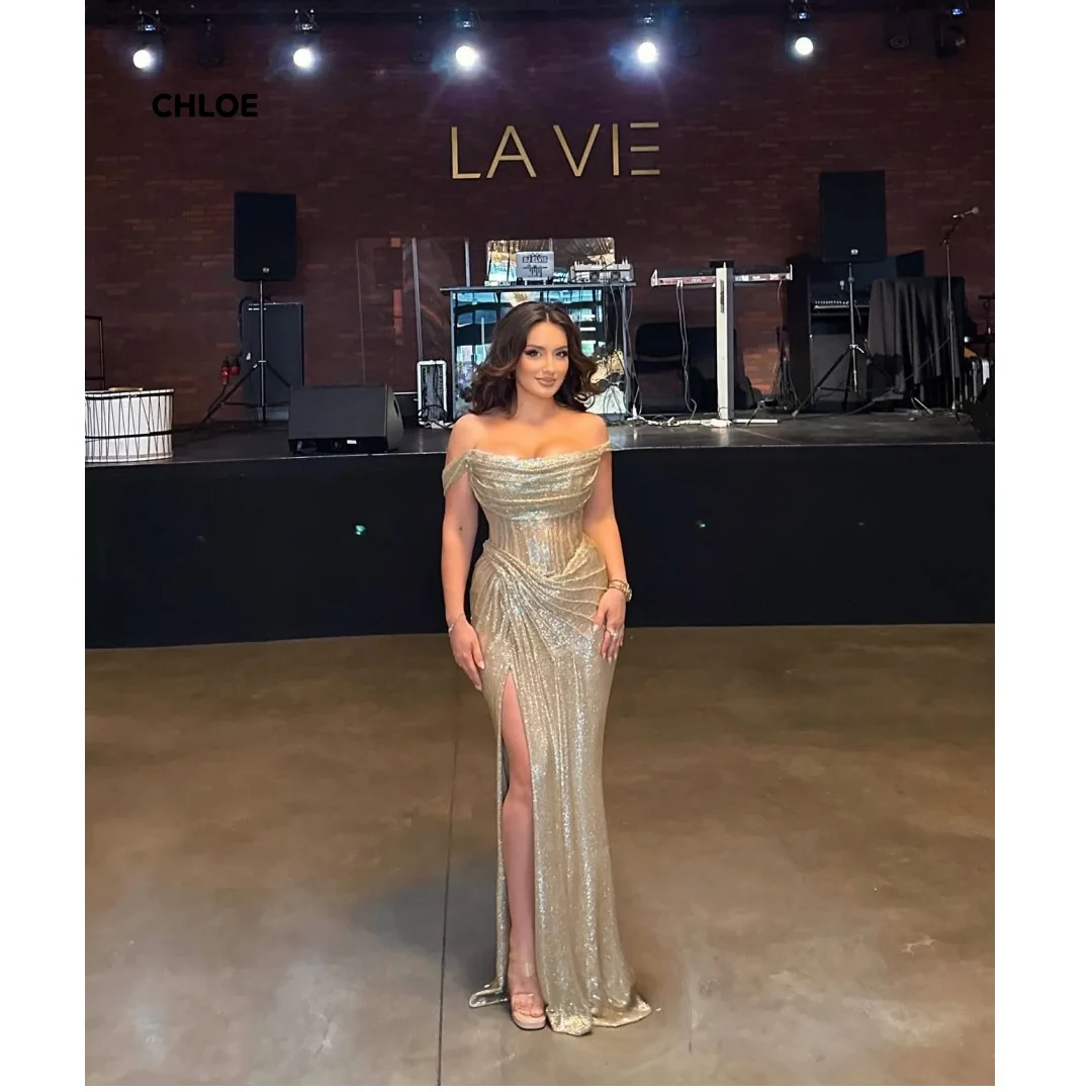 

Mermaid Modest Prom Dress 2025 Off-shoulder Evening Gown Custom Made Wedding Party Dress Sleeveless Dresses 2025 Woman Luxury