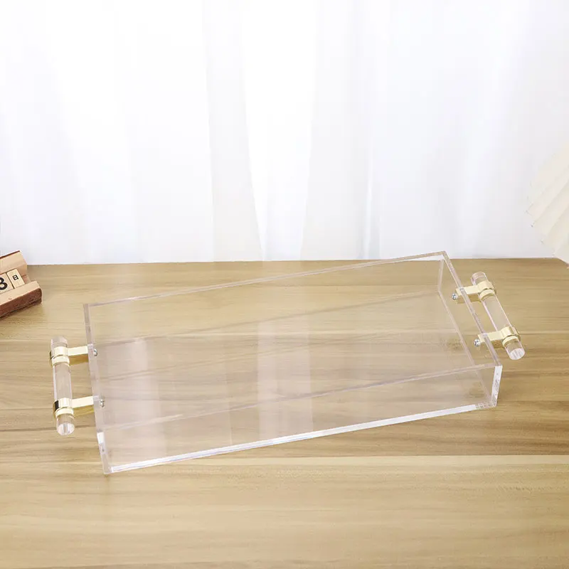 Clear Acrylic Rectangular Teacup Tray Lucite Bread Tray Serving Tray Candy Tray Hotel Dinner Storage Tray Organizer with Handle