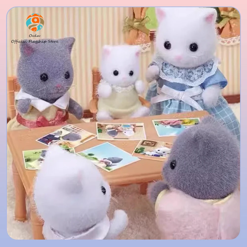Genuíno sylvanian famílias gato persa família meninas fingir jogar kawaii boneca brinquedo de pelúcia macio gato bonito boneca colecionável kidstoys