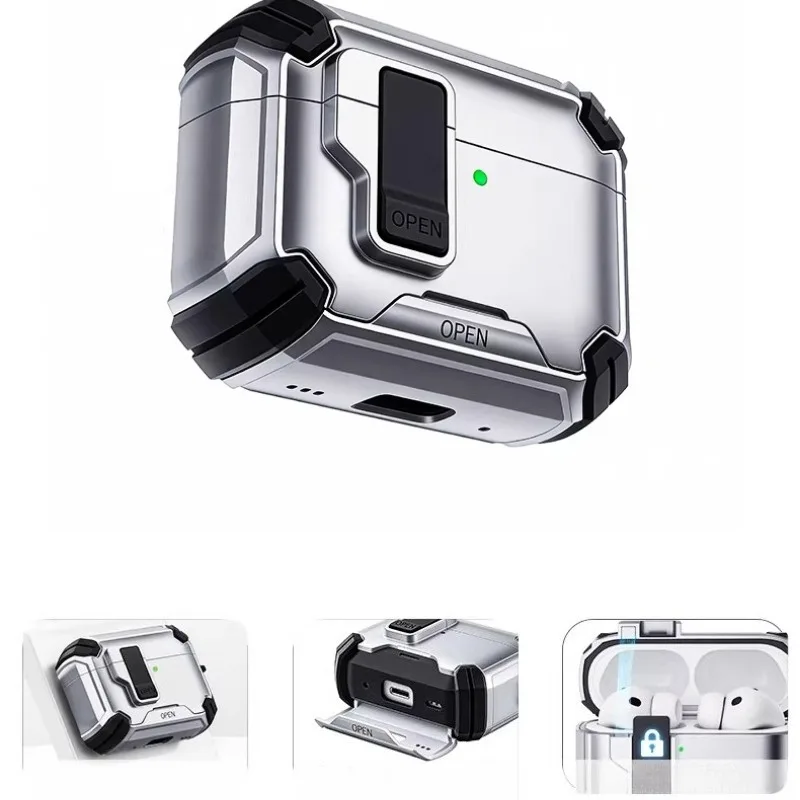 

Automatic Pop-up Bracket Box for AirPodsPro3 Pro2 Pro Protective Case for AirPod1 2 3 4 Anti-drop Earphone Case with Lock Buckle