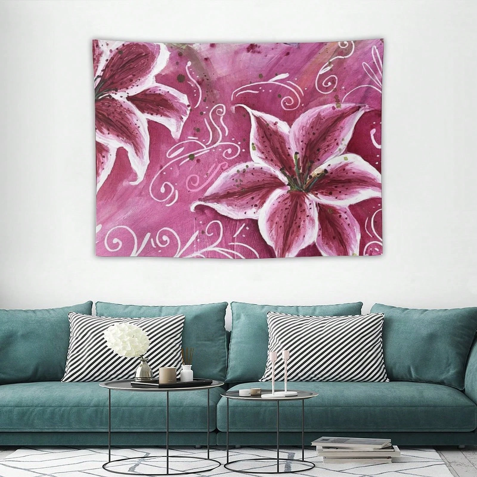 1pc Lily Flower Tapestry As Wall Art Tropical Blossom Leaves Wall Hanging Banner for Bedroom Dorm Room Background Decor Gift
