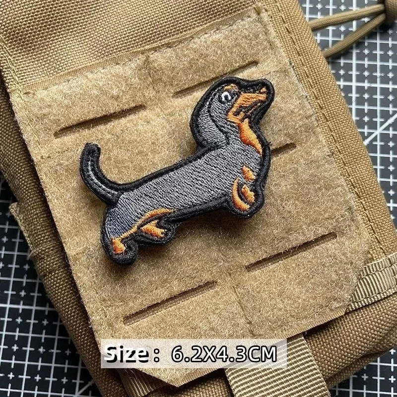 Cute Schnauzer Dog Embroidery Hook&Loop Tactical Patches Military Fun Dachshund Corgi Morale Badge Armband for Backpack Sticker
