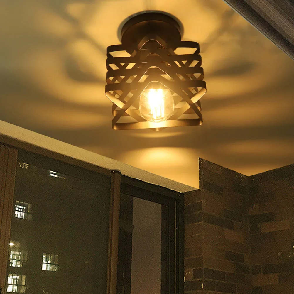 

Rustic Iron Cage Flush Mount Ceiling Light Vintage Style Living Room Bedroom Hallway Kitchen LED Lamp Fixtures