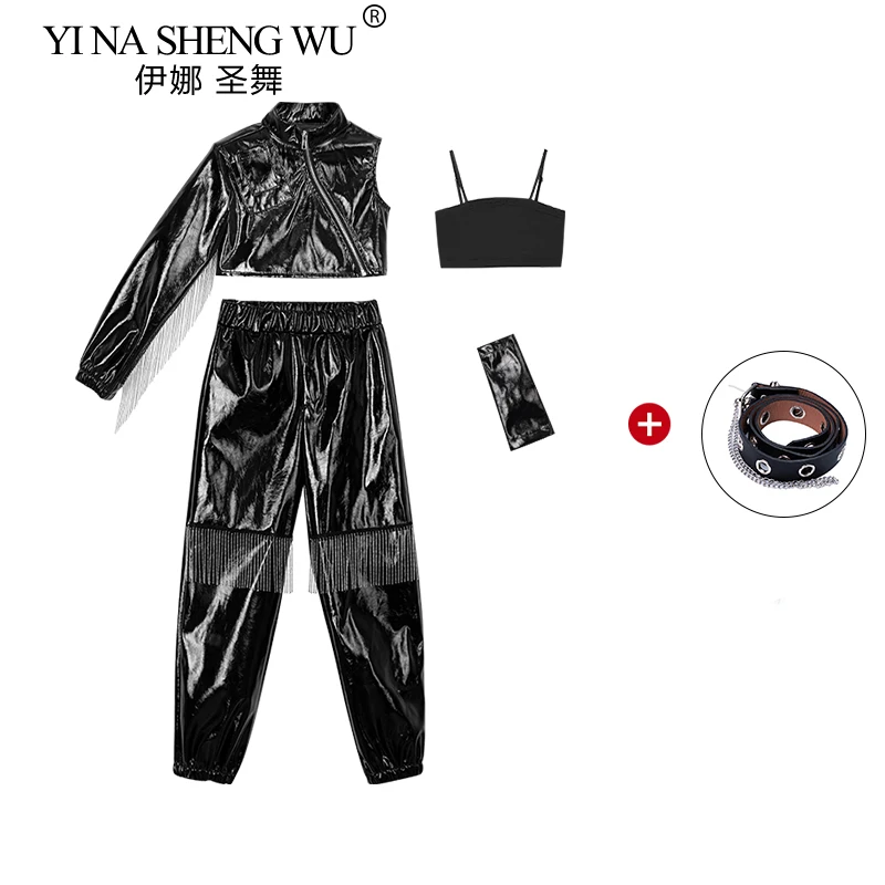 Jazzdanskostuums voor meisjes Mode Hiphop Zwart lederen kledingset K-pop Podiumoutfits Model Stage Runway Suit