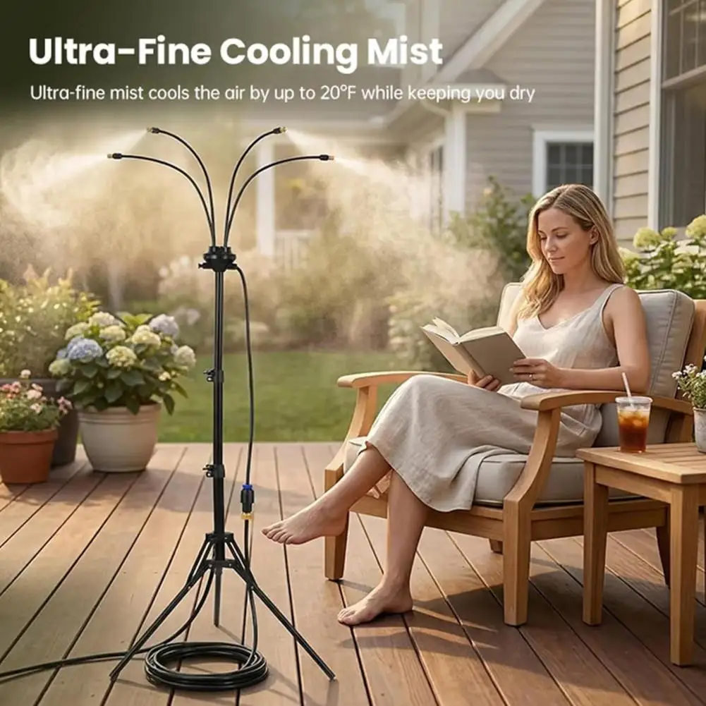 Standing Mister for Outside Patio Adjustable Height Outdoor Misting System 360° Flexible Sprayer Ultra-Fine Mist Cooler for Pati
