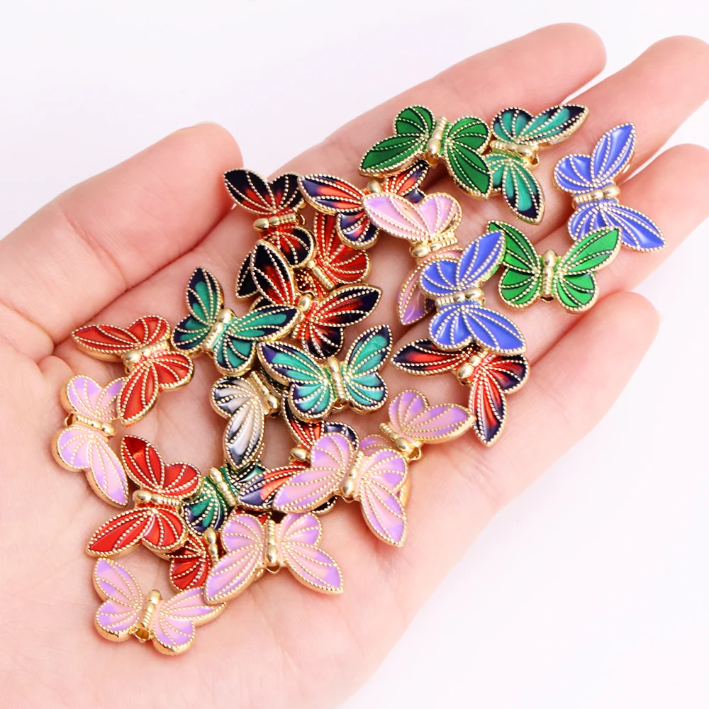 10Pcs Multicolor Oil Drip Butterfly Charms Enamel Alloy Beads For Jewelry Making Accessories DIY Bracelet Necklace Pendant