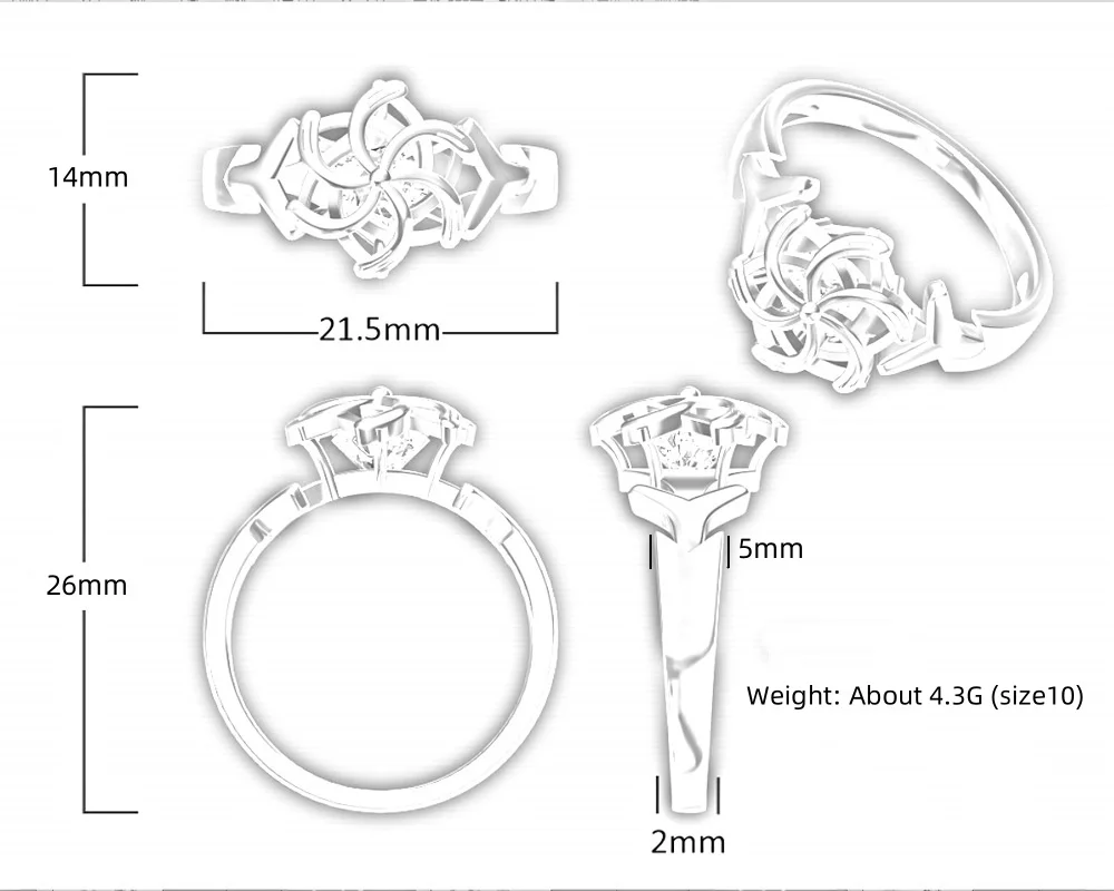 Anello da donna autentico in argento sterling 925 Anello da fidanzamento con zirconi Galadriel Nenya