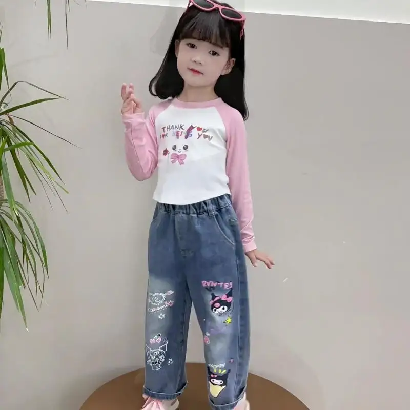 

Sanriou Jeans Kuromi Trousers My Melody Wide-Leg Pants Girl Boy Four Seasons Leisure Sports Pants Cartoon Anime Festival Gift