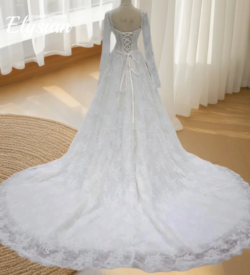 Maßgeschneidertes neuestes Hochzeitskleid A-Linie, elegante Spitze, volle Ärmel, herzförmiger Ausschnitt, Brautkleid, Vestidos De Novias2026
