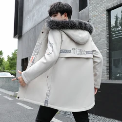 Fashion Autumn Winter Men's Thicken Fleece Hooded Jackets Youth Street Wear Casual Warm Plush Coat Windproof Fur Parkas Clothing