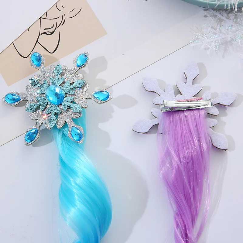 Children\'s Colored Wig Clip Snow Snow Princess Gradient Color Long Curly Hair Girl Braided Hair Color Rope Headwear