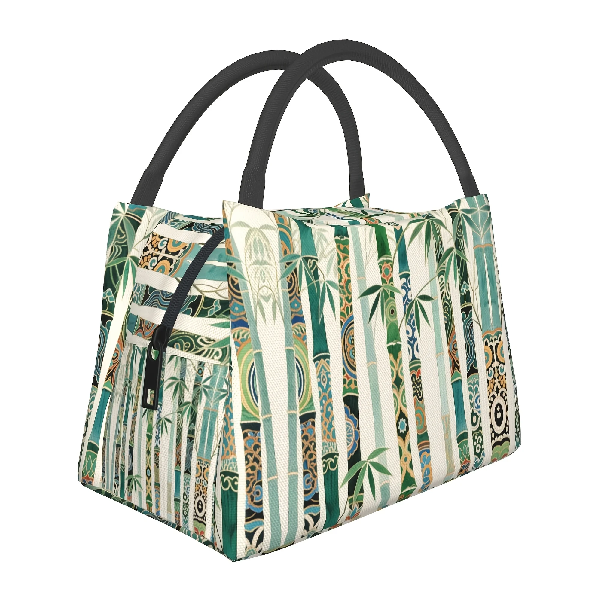1pc Totem Bamboo Pattern Insulated Lunch Bag and Tote Bag for Men and Women, for Camping, Picnics, Beach Office and Outdoors