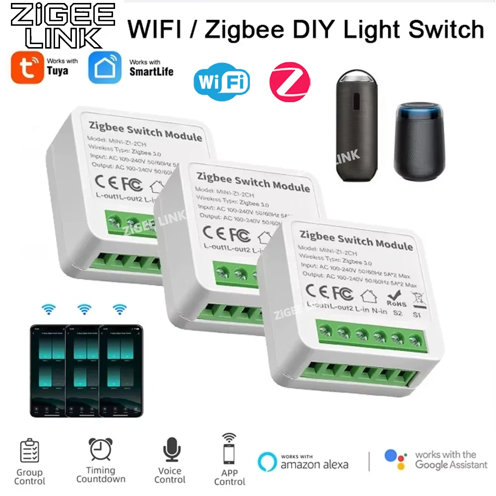 

Tuya WiFi Zigbee Smart Switch Module DIY Breaker Relay Voice Control Timer Function for Smart Life Alexa Google Home