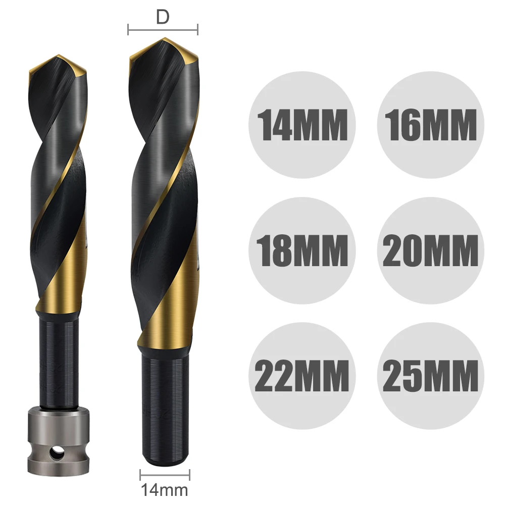 XCAN 1pc Reduced Shank Twist Drill Bit 14/16/18/20/22/25mm Round Shank HSS Hole Cutter Drilling Tool for Woodworking