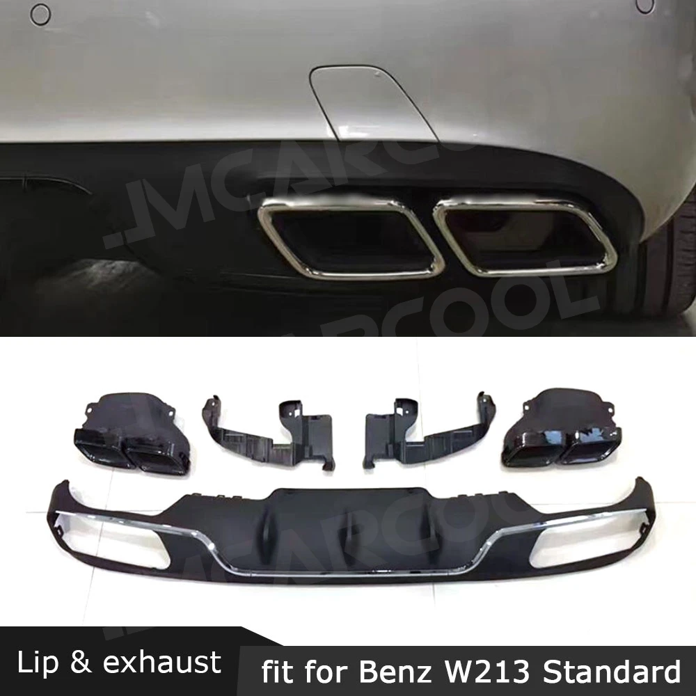 Auto Rear Bumper Lip Diffuser with Exhaust Tips 4 Outlet for Mercedes Benz W213 E Class E200 E300 Standard Bumper 2017 2018 2019