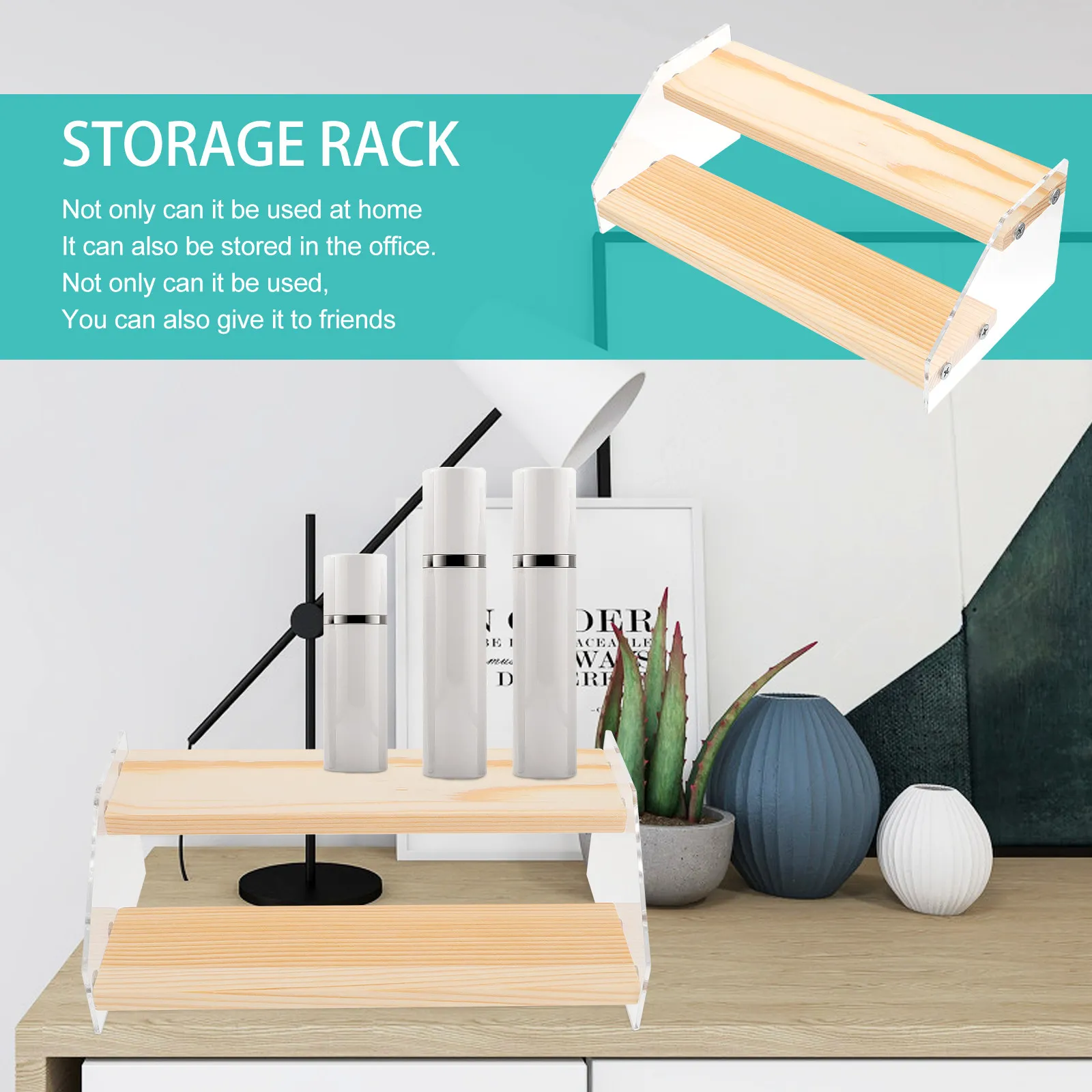 1Pcs Clear Acrylic Wooden Multi-Level Dessert Display Stand Versatile Compact Storage Rack for Wallets Glasses Arts Crafts