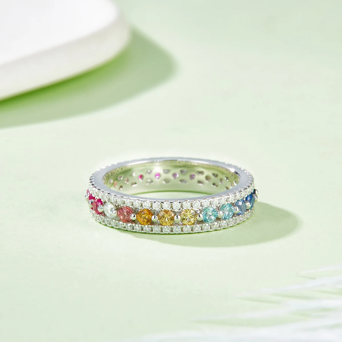 

Женское кольцо с радужным муассанитом и культивированными цветными драгоценными камнями S925, посеребренное, платиновое кольцо из 18-каратного золота, простое и модное