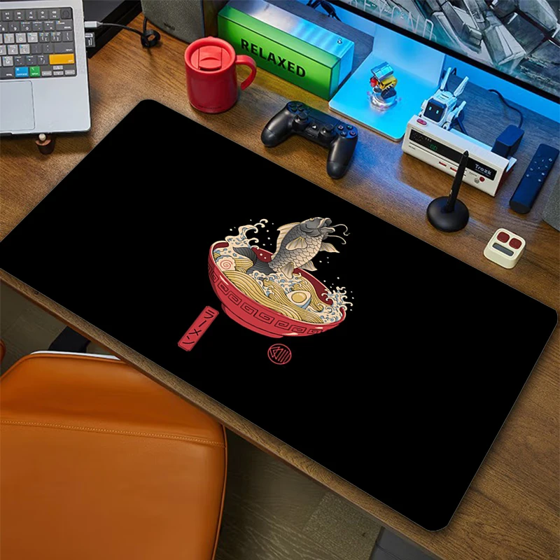 

Large Japanese Style Mouse Pad Fish Anime Mousepad Locking Edge Mouse Mat Rubber Table Pads Big Cartoon Noodles Keyboard Mats