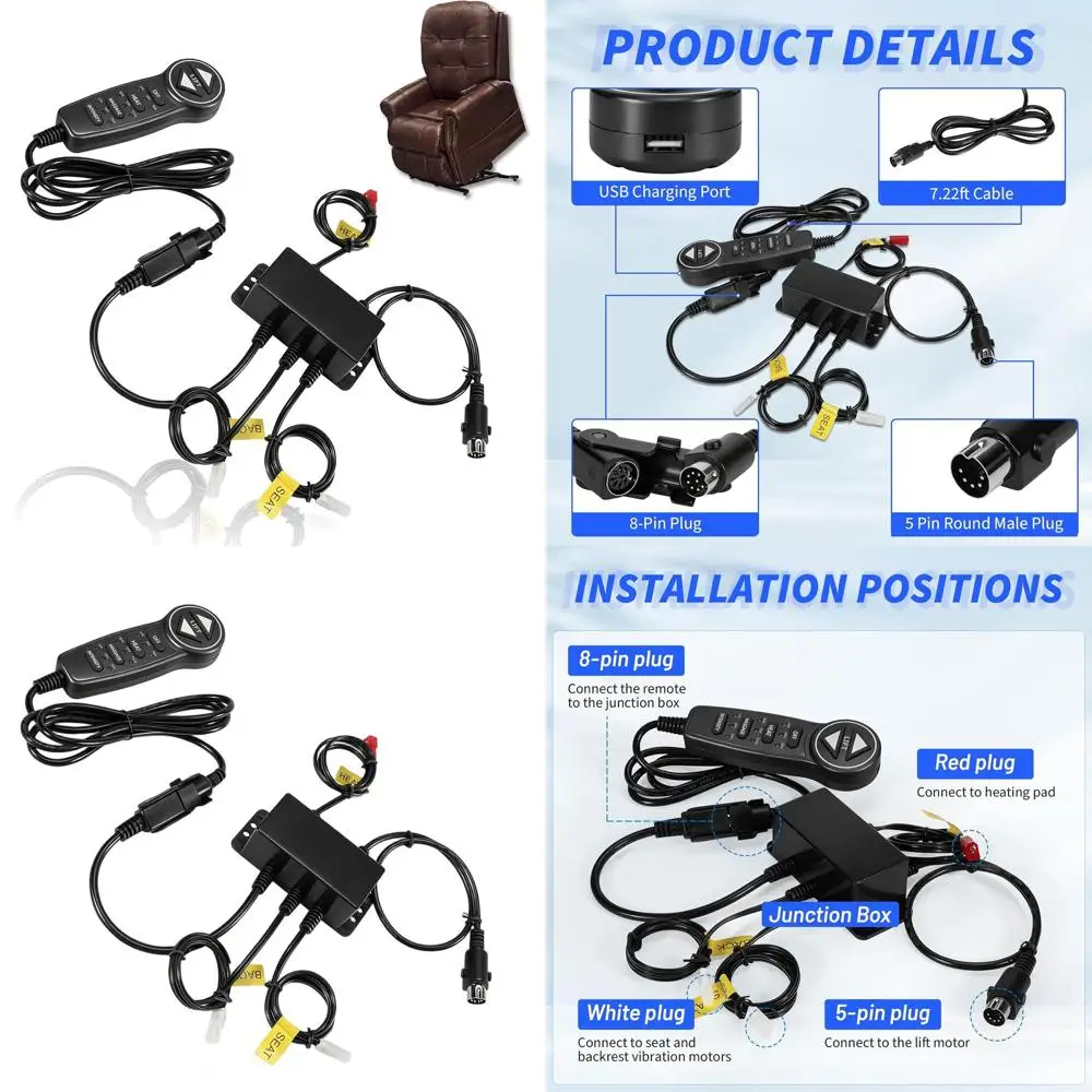 

Пульт дистанционного управления для кресла с 6 кнопками, 8 контактами, подсветкой, USB, функциями подогрева и массажа, совместимый с MLSK55-A1/A4