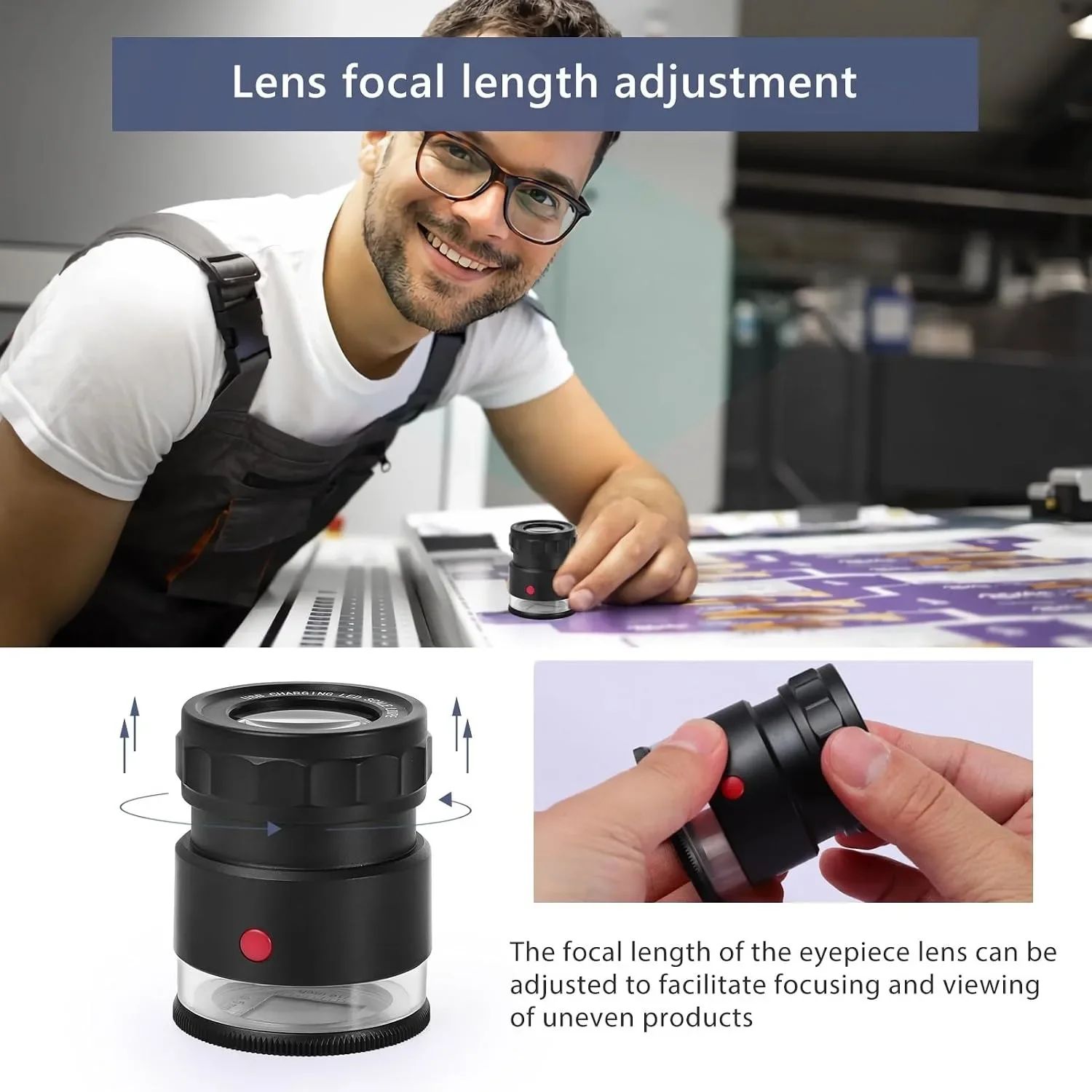 30X Magnifying Glass Loupe with LED Light & Scale, Adjustable Focus Jewelers Magnifier for Jewelry Coin Stamp Identification