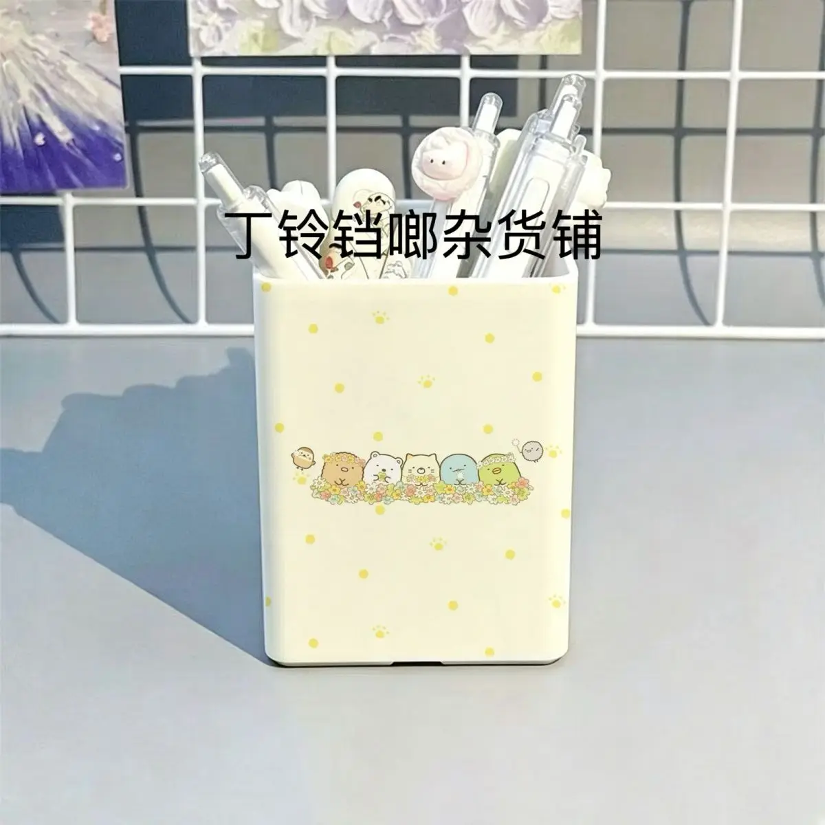 Square Pen Holder 2pcs Round Animal Friends Pastel Polka Dot Pencil Cup Deep Open Top Desktop Storage Kawaii Collection Display