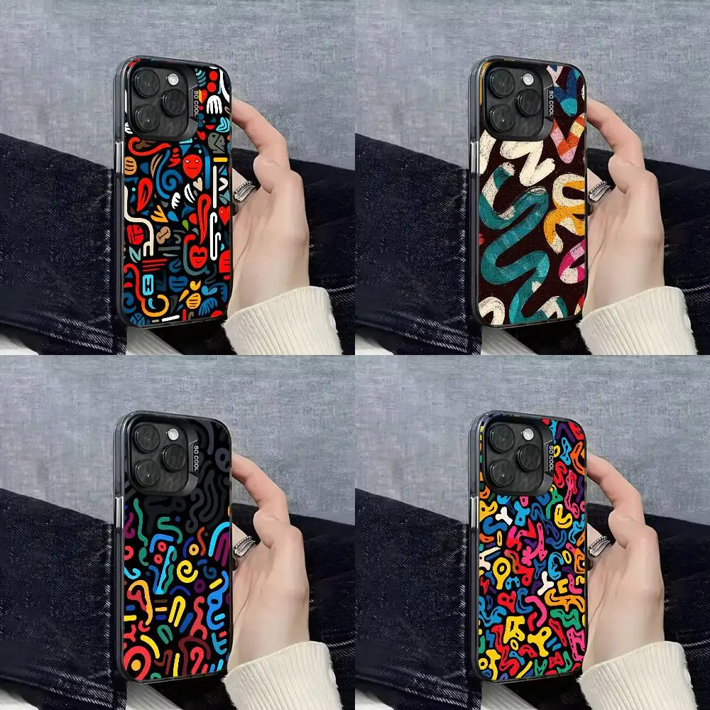 

Colorful Line Graffiti Phone Case For iPhone 16,15,14,13,12,11,Mini,Pro,E,SE4,XS,MAX Black Candy Matte Box