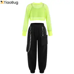 Kids Girls Hip-Hop Jazz Street Modern Dance Clothes Outfits Vest Tops Cargo Sweatpants Net Cover Up Ballroom Costume Streetwear