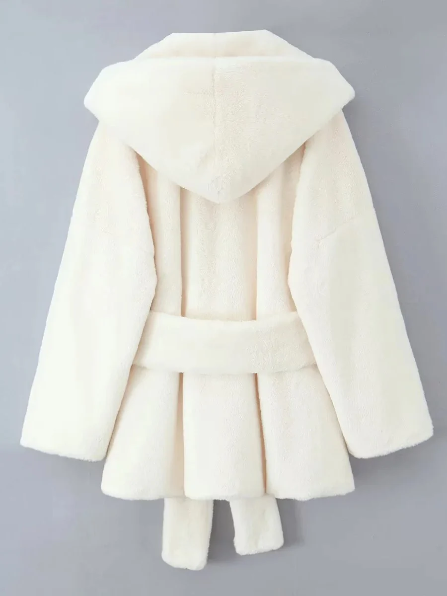 Ele con cintura dimagrante con cappuccio Plu Jaet da donna autunno inverno top ampio cappotto in poliestere francese Faionable