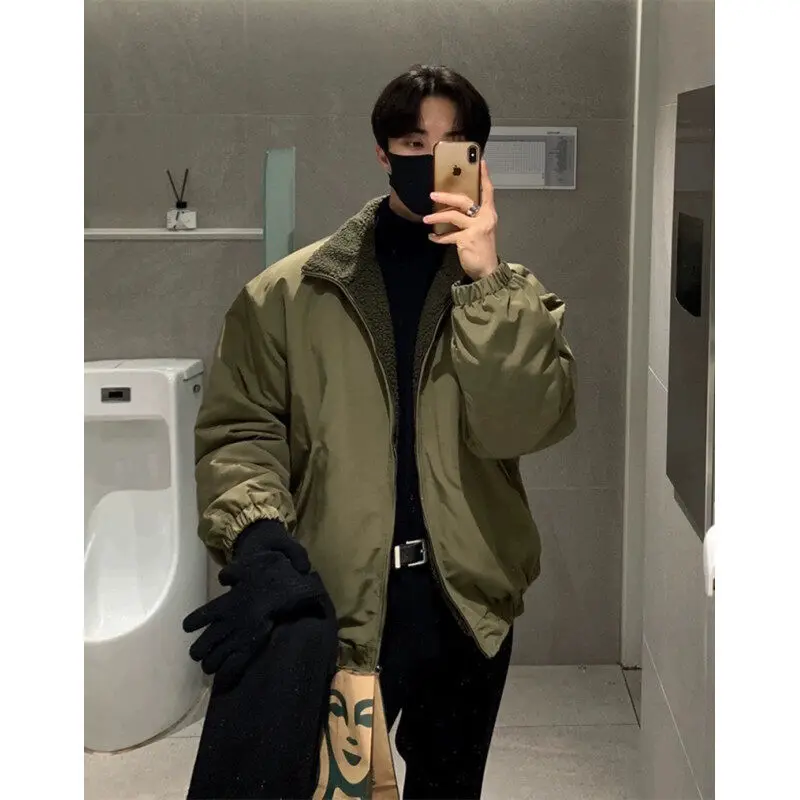 Winter Jacket Men Warm Fashion Casual Thick Lambhair Jackets Men Streetwear Korean Loose Short Coat Mens Thicken Bomber Jacket