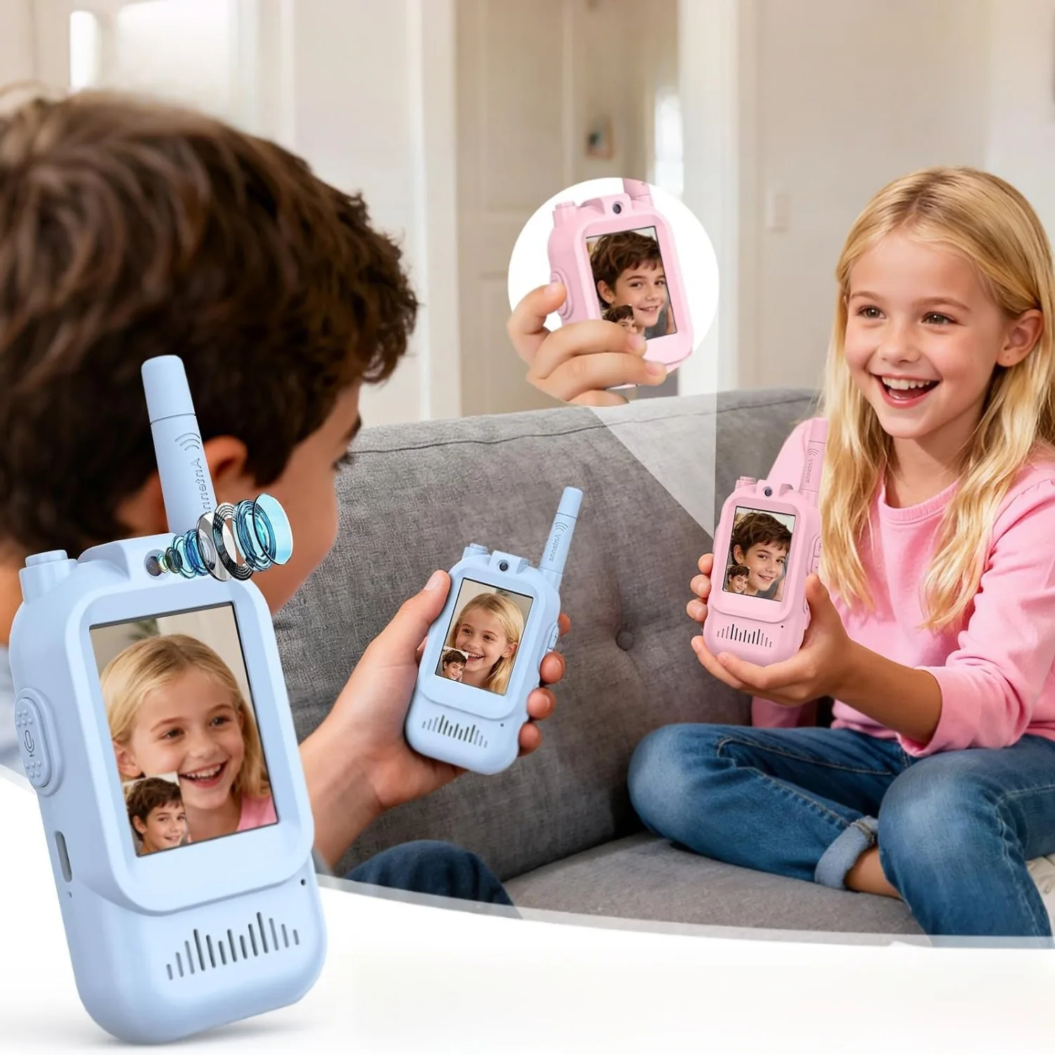 Paquete de 2 walkie talkies de vídeo recargables para niños, juguetes de viaje para acampar en interiores y exteriores para niños pequeños |   Regalos de cumpleaños para niños y niñas