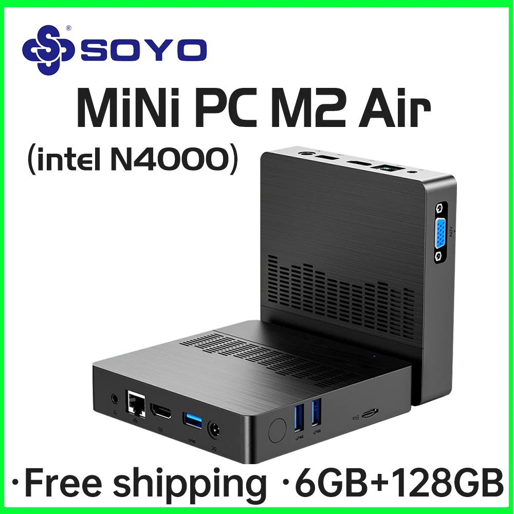 SOYO Mini PC Gaming Desktop M2Air 6GB RAM SSD 128GB CPU Intel N4000 Windows 11 Pro miniPC Gamer WIFI Bluetooth 4.2