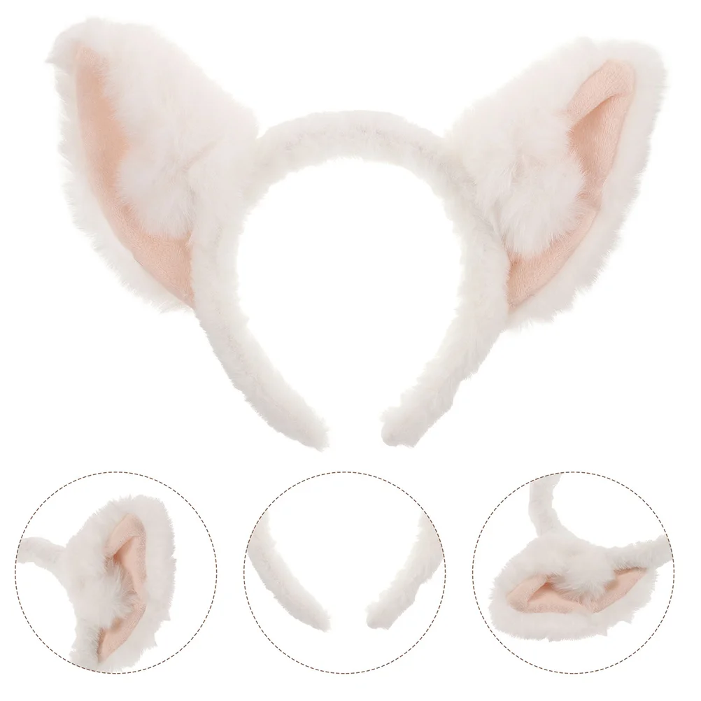 

2 Pcs Fox Ears Headdress White and Tail Cute Animal Headband Bunny Plush Halloween Headbands for Adults Cat