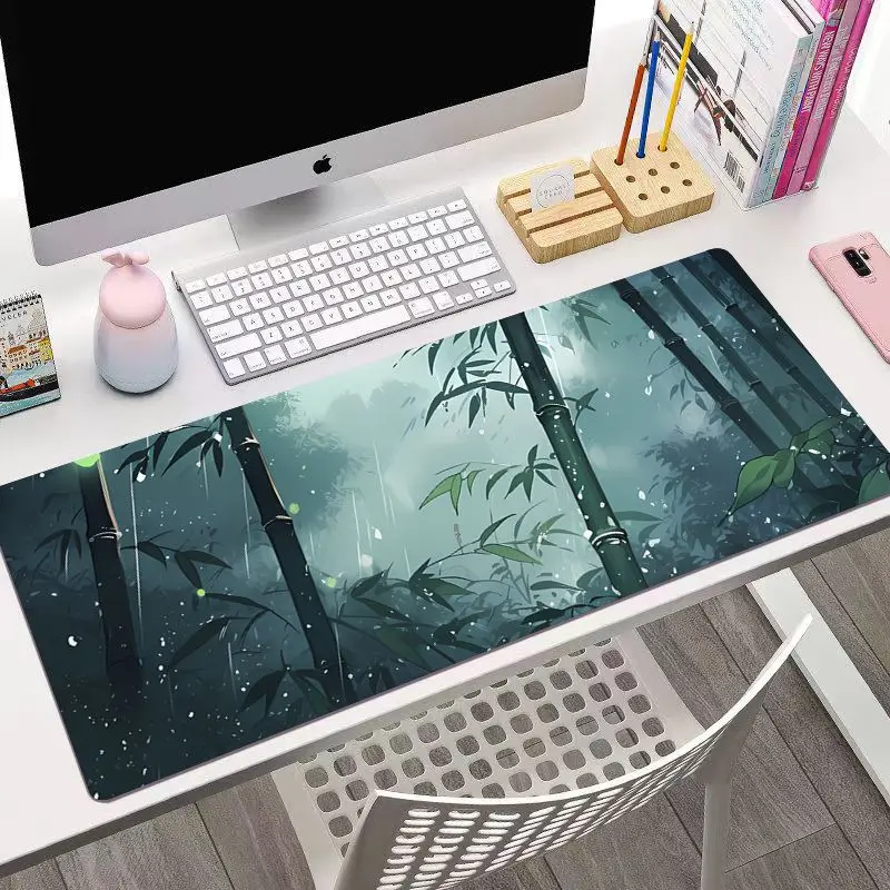Inkt Schilderij van Bamboe Muismat Grote XXL PU Leer Waterdichte Eettafel Desktop Mat Leuke Kantoor Spel Computer Toetsenbord Pad