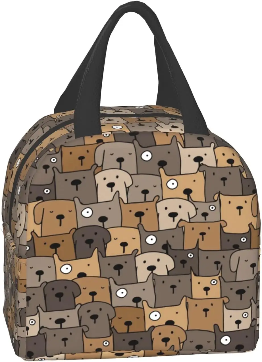 Sac à lunch marron étanche pour chien mignon, sac fourre-tout durable, sac isotherme isotherme pour femme, sac à main pour chiot, pique-nique, école, bureau, taille unique