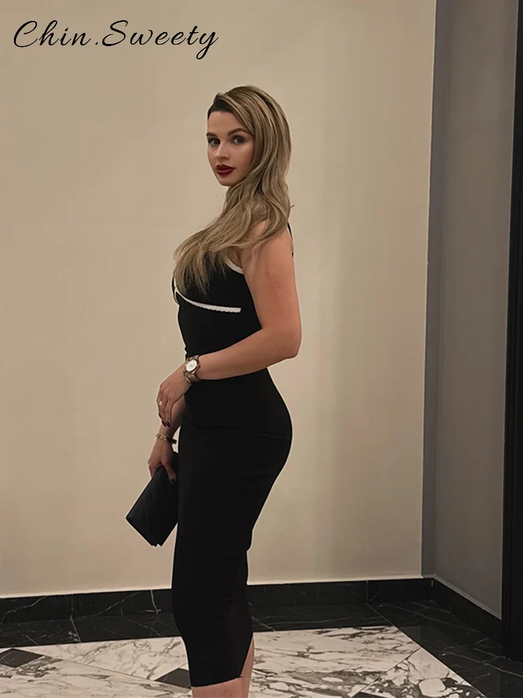 Elegante retalhos estilingue vestido longo feminino com decote em v sem mangas magro sereia vestidos femininos 2025 verão senhora chique high street robes