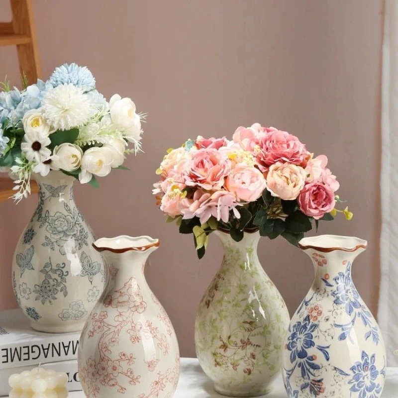 Advanced Vase Decoration, Chinese Blue and White Porcelain, Retro Ceramic Home Decor, Flower Arrangement, Living Room Decoration