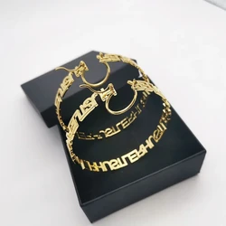 Personalized Custom Name 30-100mm Hoops Earrings Stainless Steel For Woman Circle Earrings Hollow Nameplate Fashion Jewelry Gift