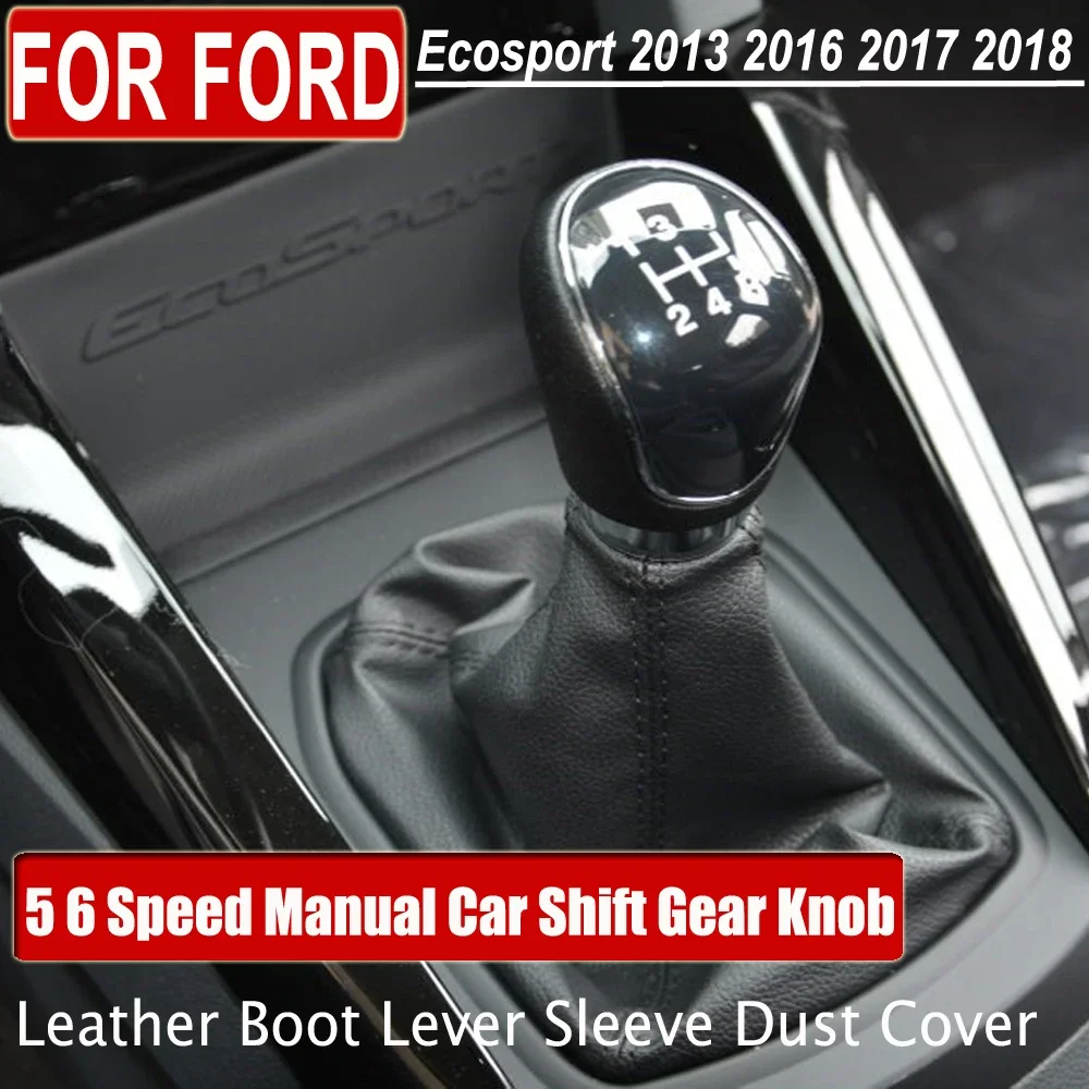 Manual Gear Shift Knob For Ford Ecosport 2013 2014 2015 2016 2017 2018 Car Stying With Black PU Leather Gaiter Boot Cover