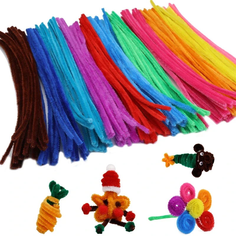 100PCS Colorful Chenille Stem Twisted Rod Wool Root Fluffy Bar Iron Wire DIY Handcraft Twisting Decorations Pipe Cleaners Plush