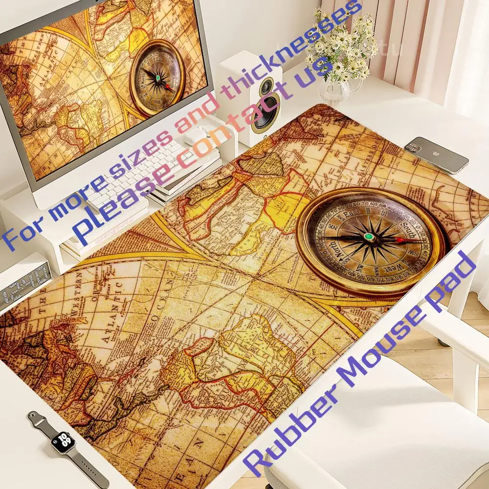 

Игровой коврик для мыши с ретро-морским узором, резиновый, розовый, с защитой краев, для ПК-геймеров, для механической клавиатуры, для компьютерного стола