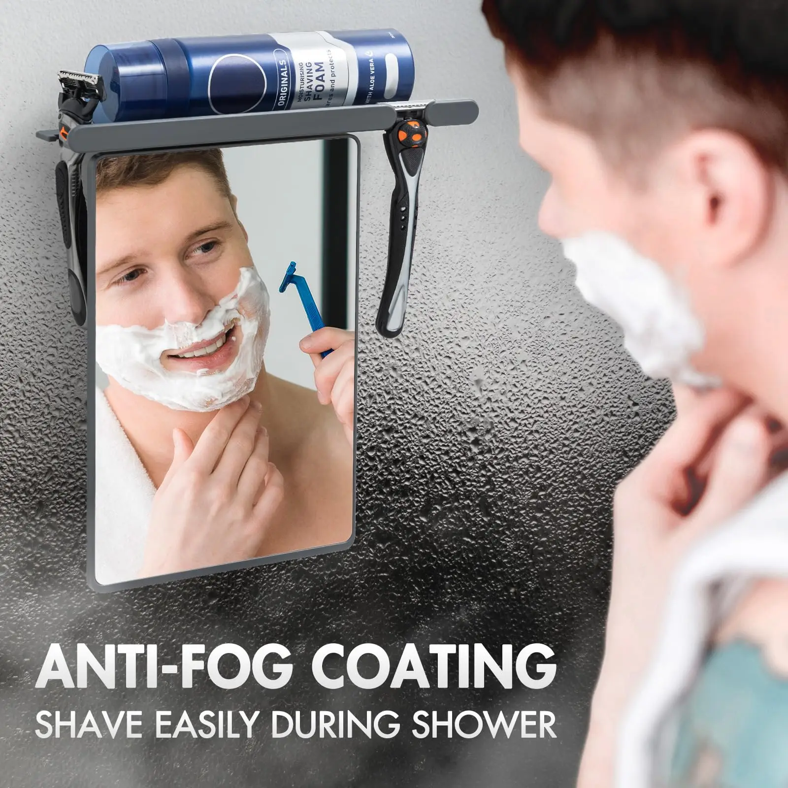 

TAILI Shower Mirror Fogless for Shaving with Razor Holder, NO-Drilling & Removable Large Mirror Fogless Suction Wall Mounted