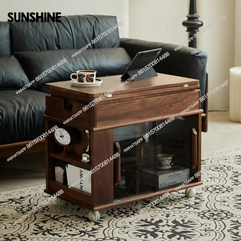 All solid wood lifting coffee table can be moved and folded small apartment side table