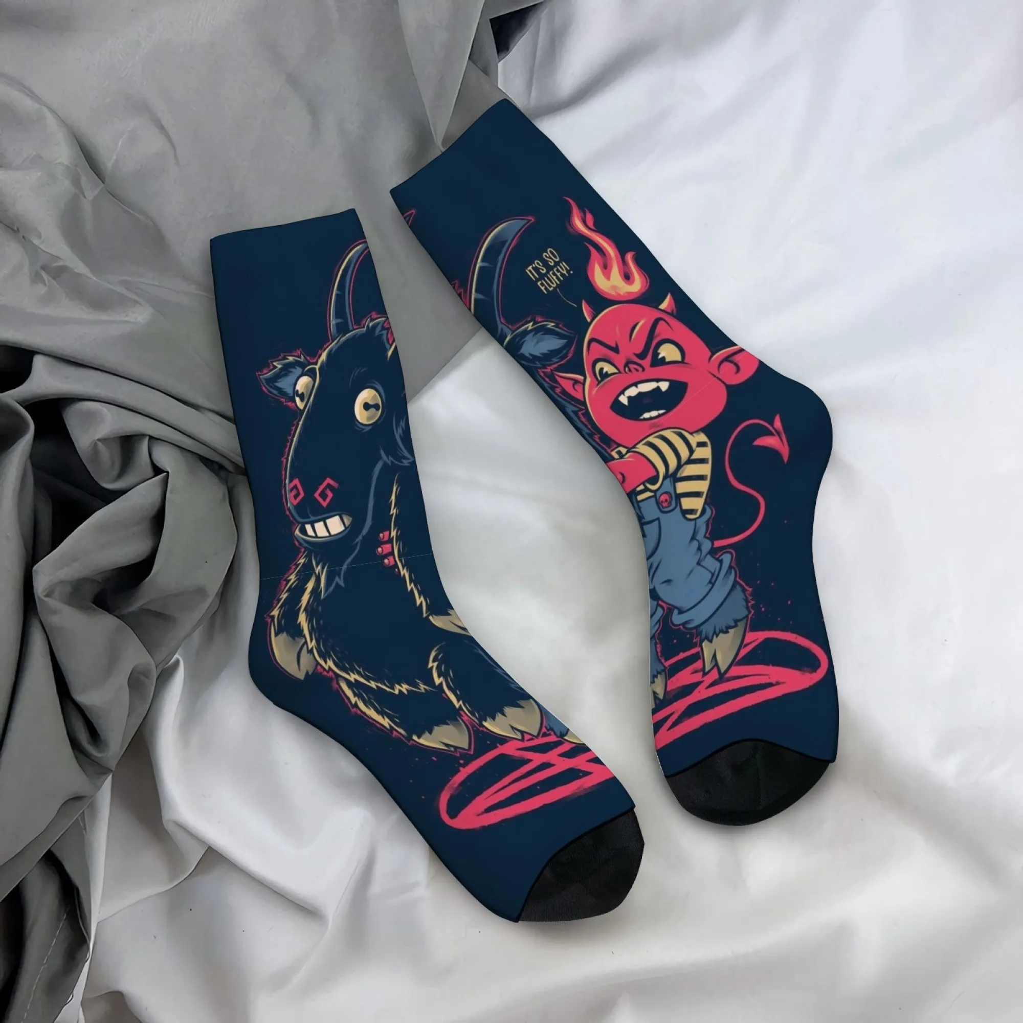 Harajuku Retro Cartoon Goat Monster Little Devil Print Men's Socks Novel Cartoon Weird Combination Theme Casual Socks Gift