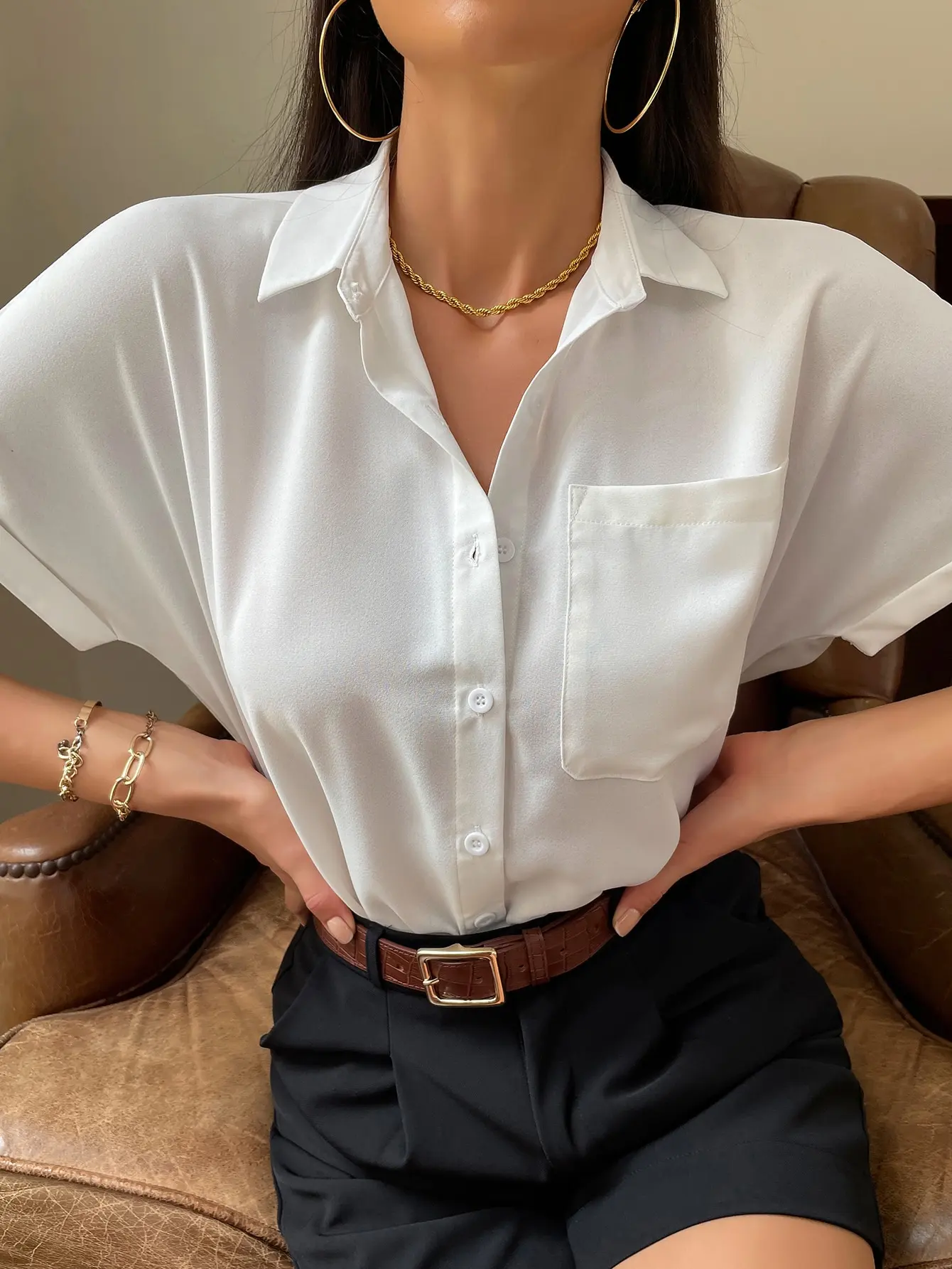 New chiffon short-sleeved shirt blouse, temperament commuting office ladies shirt, summer simple casual fashion versatile shirt